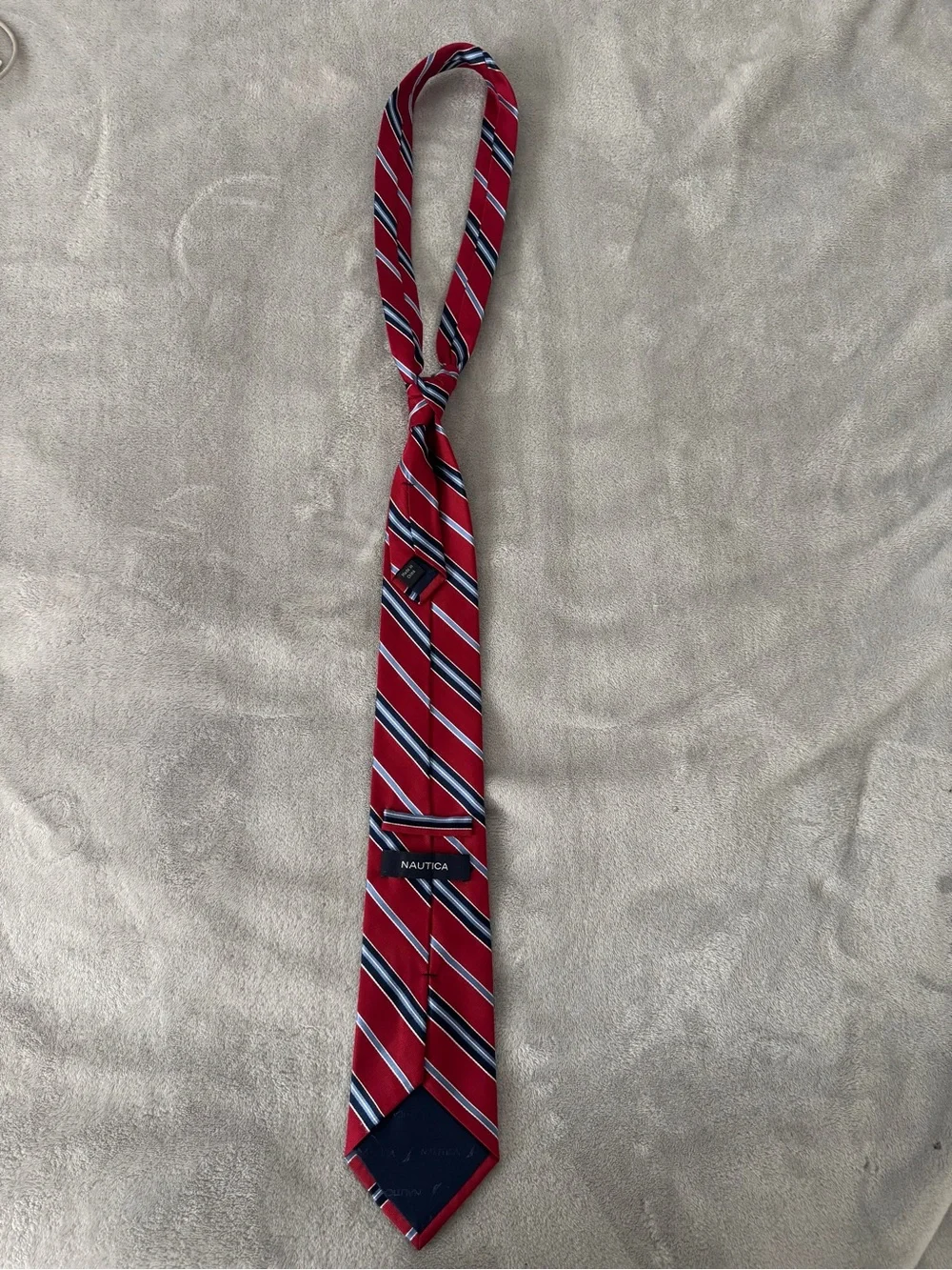 Nautica Red Striped Men's Tie with Navy and White Accents